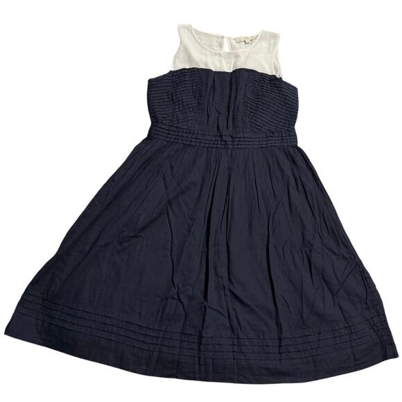 Ann Taylor Loft Pleated Dress Sleeveless Lined Womens 10 Petite Off White Blue - Picture 2 of 10